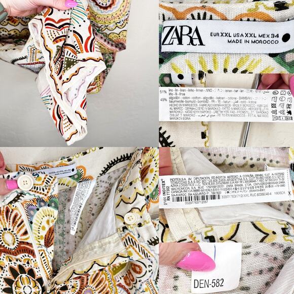 Zara Linen Blend Paisley Mandala Floral Print Wide Leg Ankle Flare Pants XXL - Picture 12 of 16